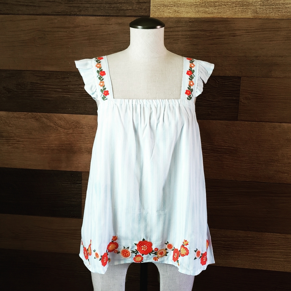 Embroidered Ruffle Top